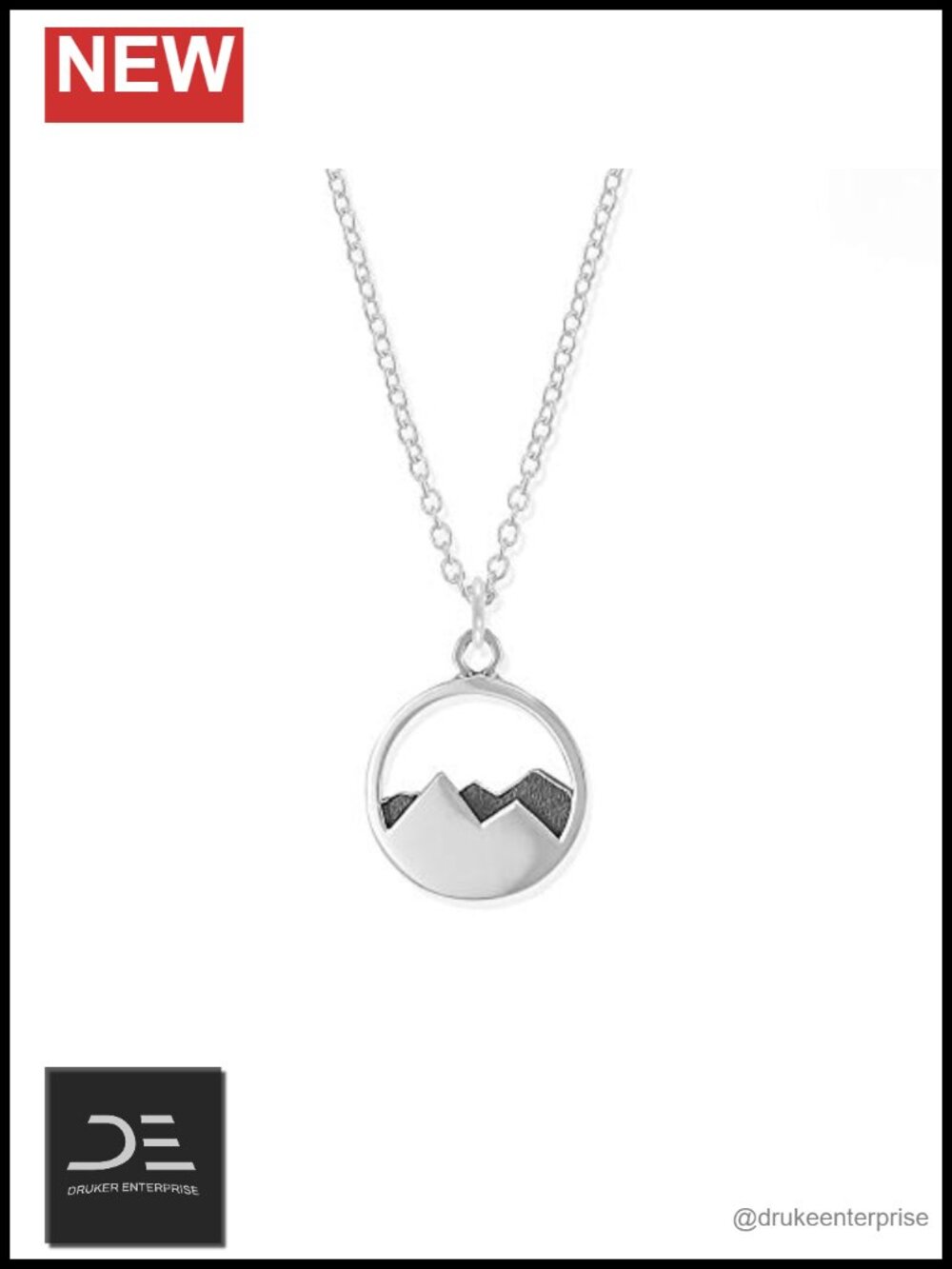 Sterling Silver Mountain Ridge Circle Pendant Necklace 18
